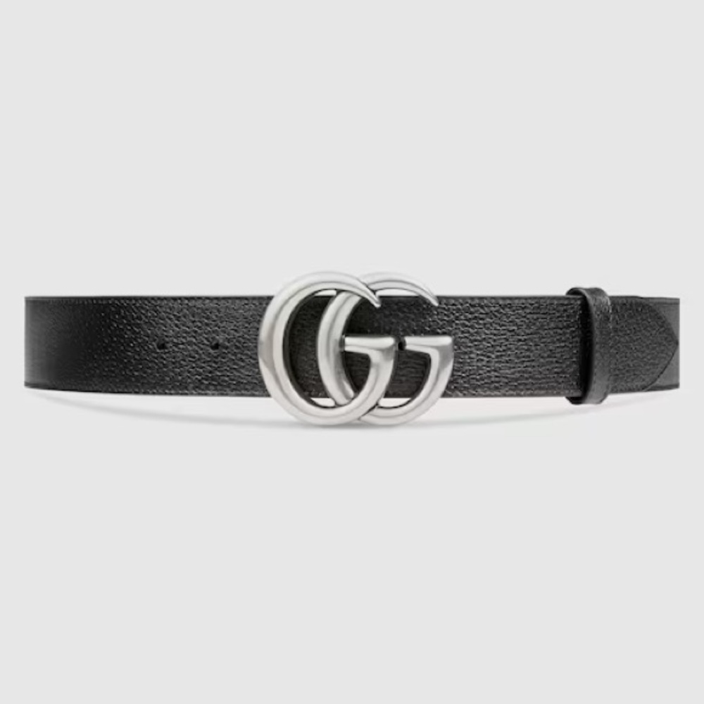 Gucci Authentic Unisex GG Marmont Black Leather Wide Belt Brass Buckle, Sz 80/32
